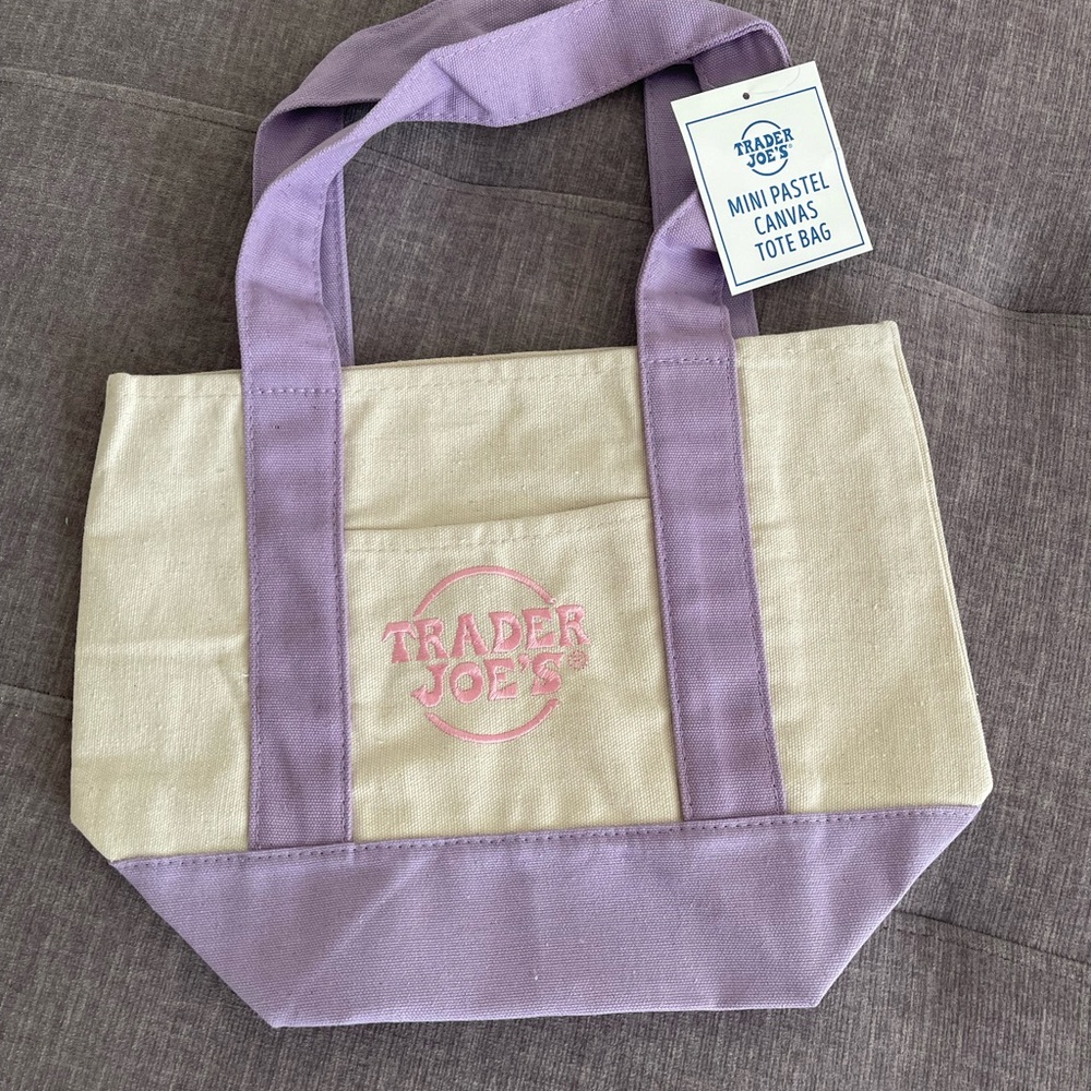 Trader Joe's Pastel Canvas Mini Tote Bag Lavender